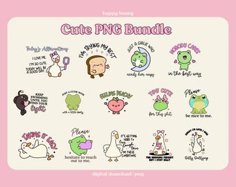 Cute and Girlie PNG Bundle, Funny, Kawaii Png, Trendy Tshirt and Sticker Designs, Commercial Use