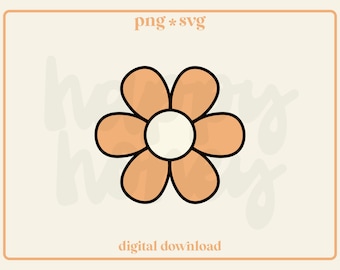 Retro Daisy Clipart: Trendy Flower Design (SVG, PNG) (Digital Download)