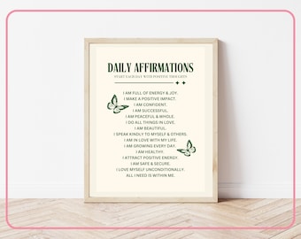 Positive Affirmations Printable Wall Poster, PNG, PDF, Affirmations, Daily