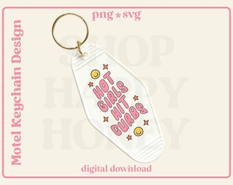 Llavero de motel de moda con diseño SVG PNG: Chicas guapas chocando contra la acera (Descarga digital)