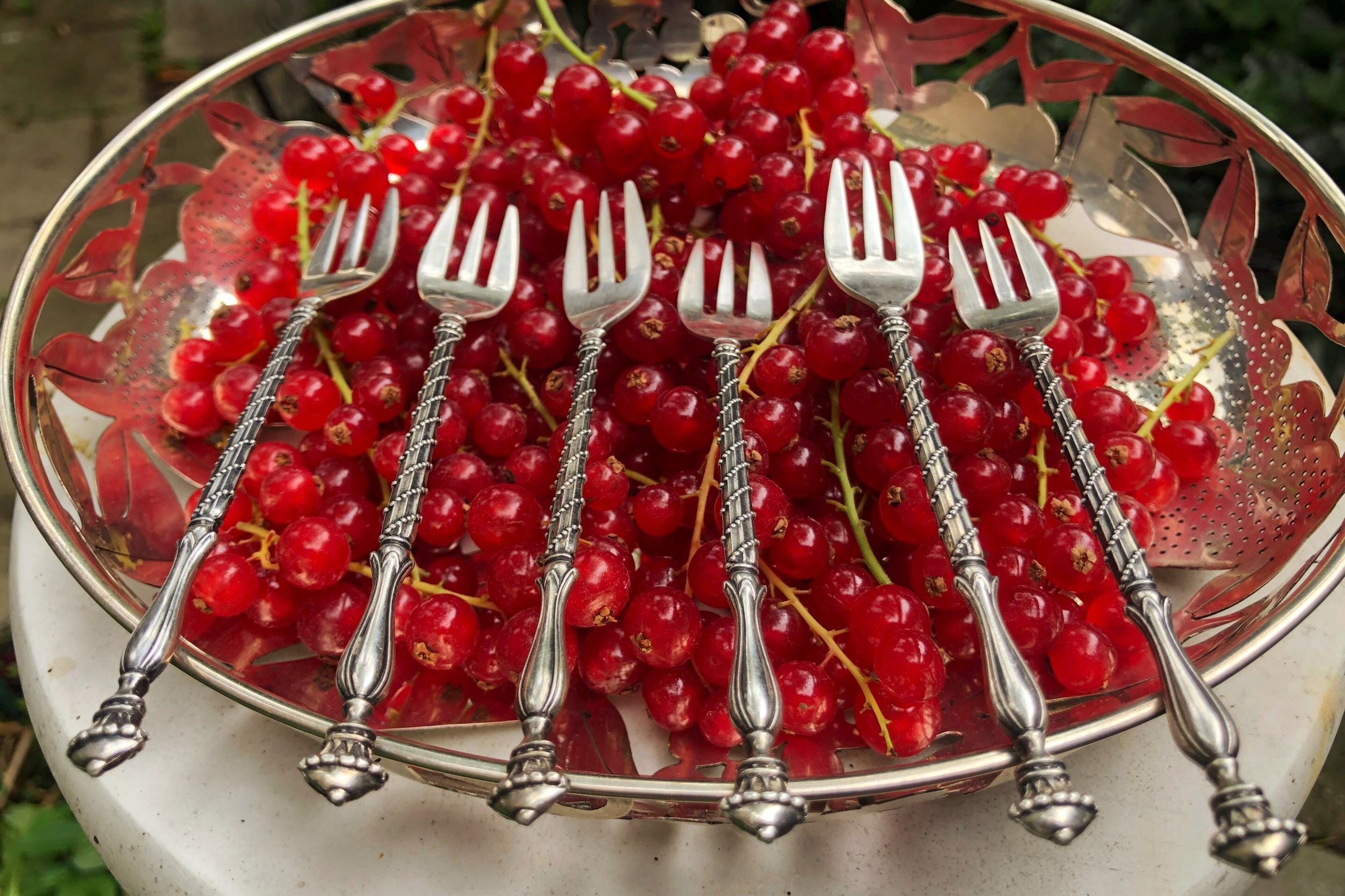 フルーツ、デザート、ケーキなど、この素晴らしい6本セットの純銀