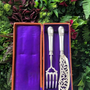 Fish serving set. Sterling 950 SILVER. French 19th century silverware. Antique collectible set. Royal dinning. Historical fork & knife PARIS