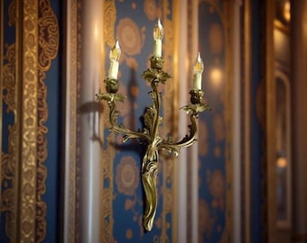 Wunderschöne große Wandleuchte. 19 Jahrhundert Bronze Beleuchtung. französischer Louis Stil mit Rocaille Blattwerk. Antike Wandleuchte. Elektrifiziert