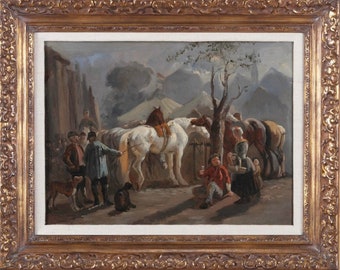 Horse market” painting signed: J.Weisenbruch