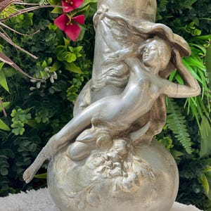 Art Nouveau bronze VASE by Moreau. 19th century French Antique. Female Sculpture. Victorian decoration. Classic home collection.