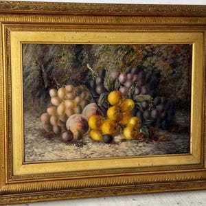 ★アンティーク　油彩画　静物画（果物）、作家物、ガラス入り　美品★ 果物を描いた大きなアンティークの静物油絵 - Etsy 日本
