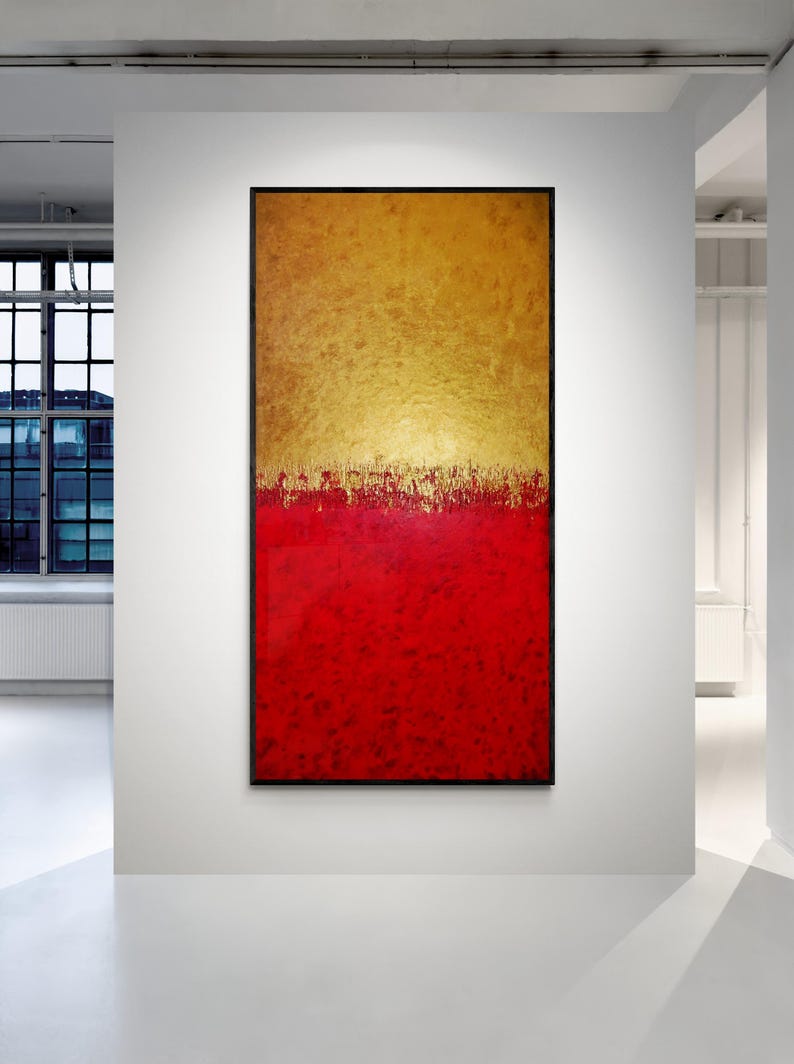 Textured Color Block Abstract Painting Red and Gold – Large Minimalist ...
