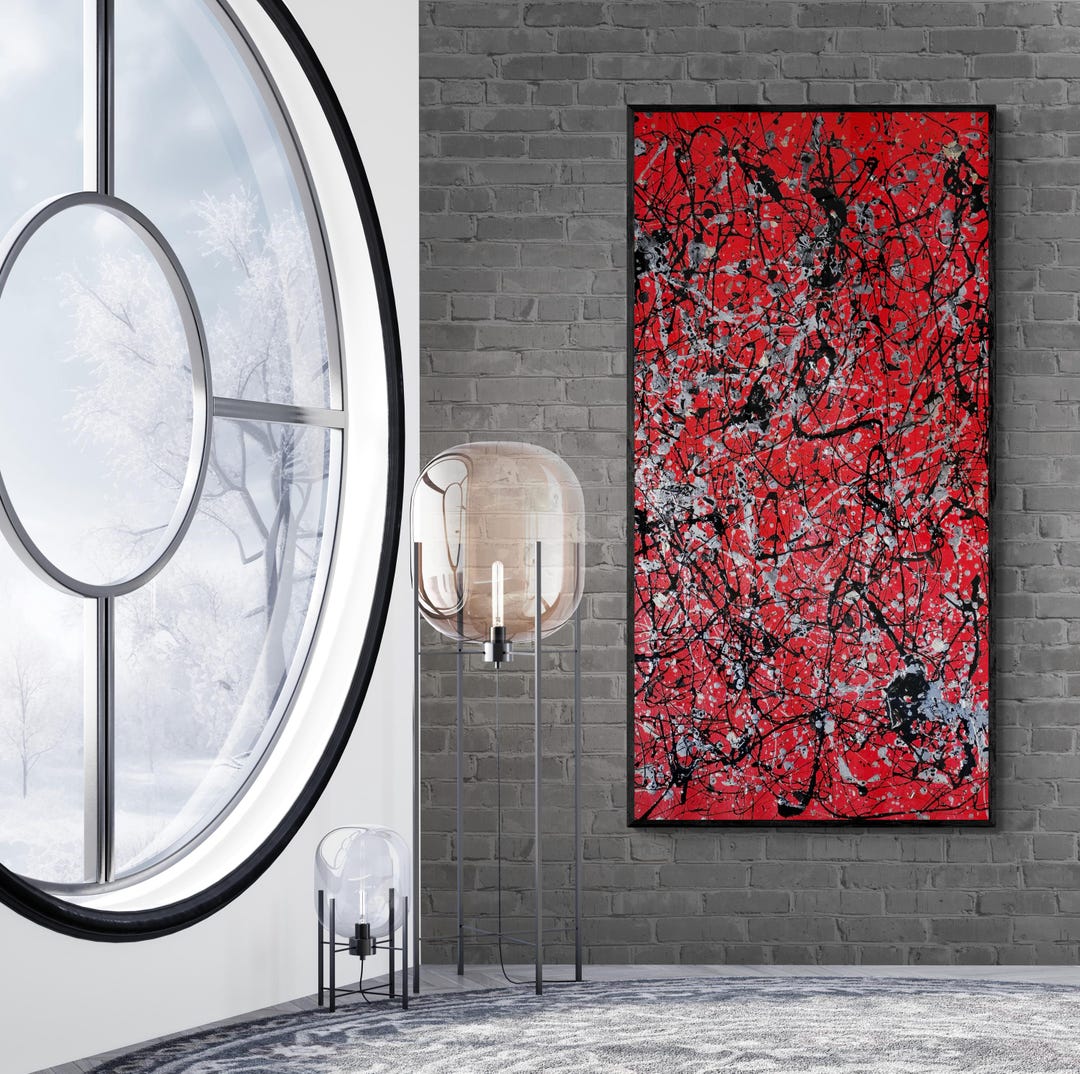 Fresh Look at Xxl Jackson Pollock Style Red Hand Painted Abstract Canvas
