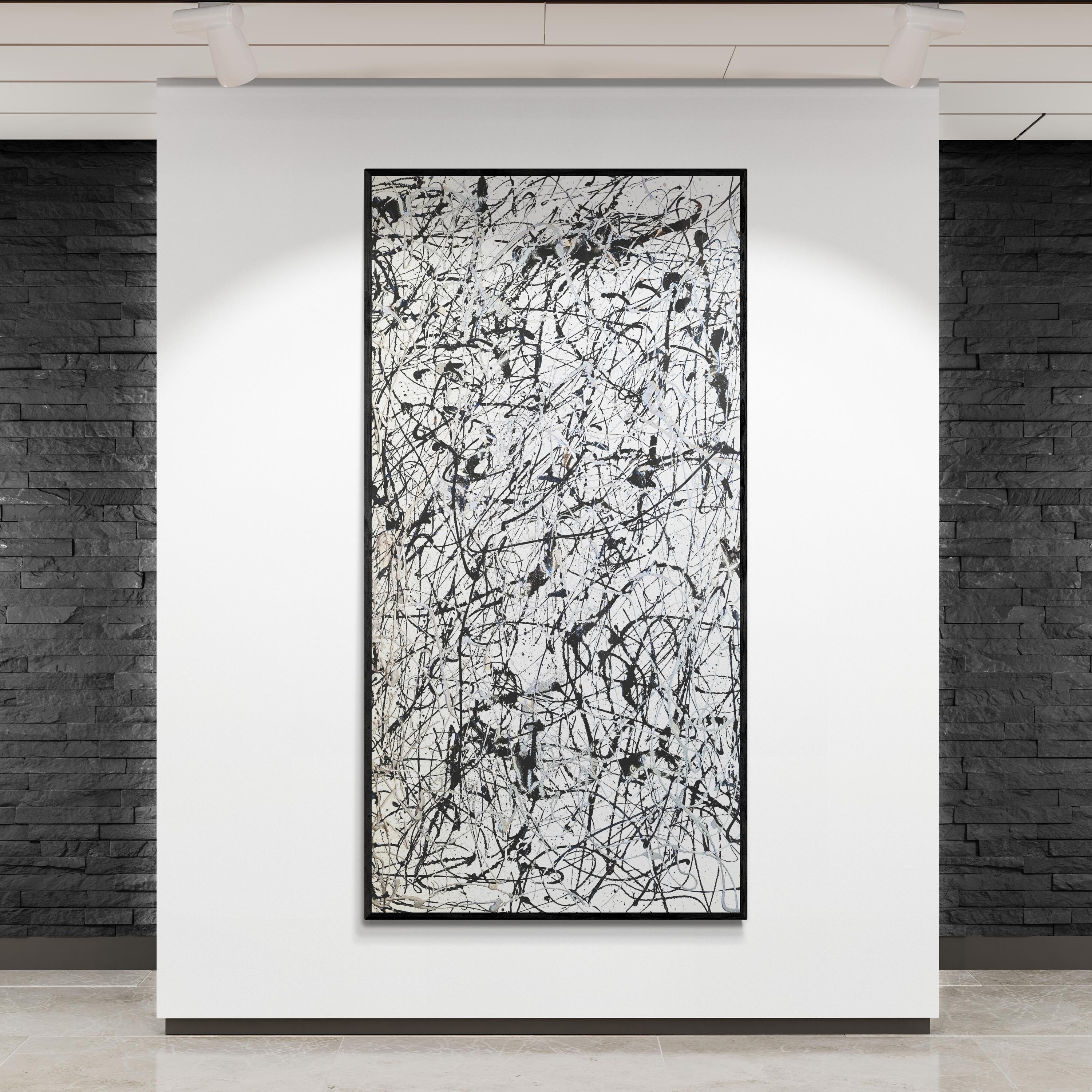 Jackson Pollock Style Monochrome Abstract Canvas | 200x100 Cm Drip