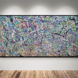 XXL Jackson Pollock Style Multicolor Canvas | Handmade Drip Abstract Artwork | Original Wall Decor | Exclusive Modern Painting | Ships Free