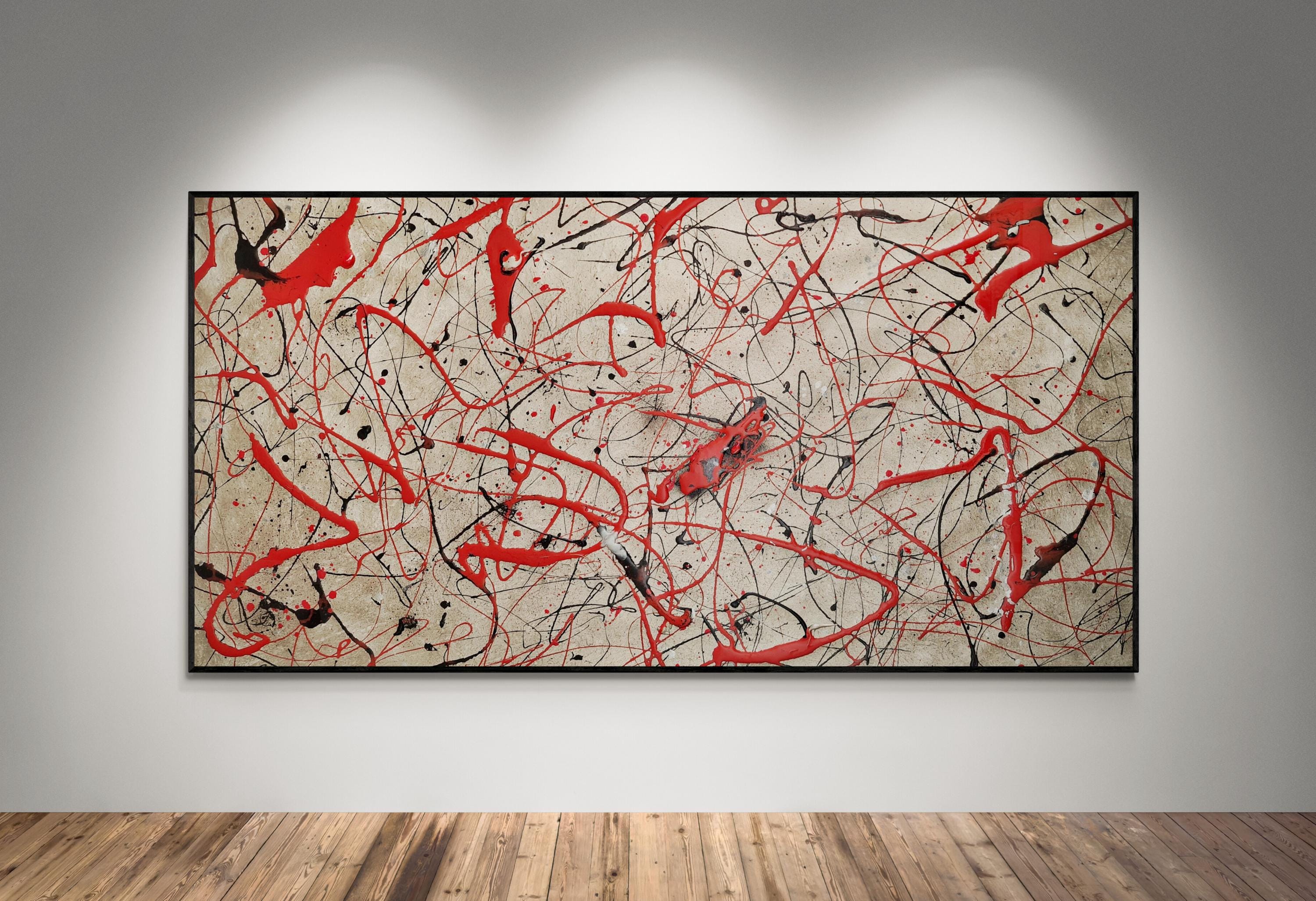 XXL Jackson Pollock Style Red & Metallic Canvas | Exclusive