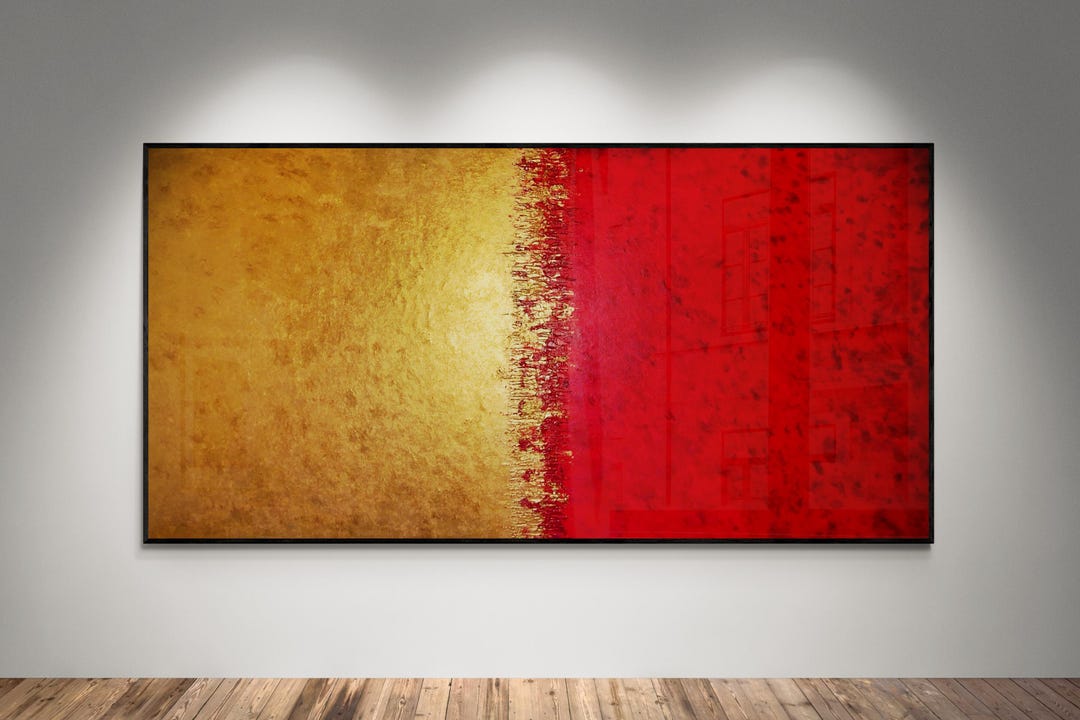 Textured Color Block Abstract Painting Red and Gold – Large Minimalist ...