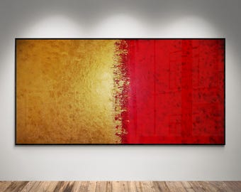 XXL Mark Rothko Style Red and Gold Canvas | Original Abstract Color Field Painting | Metallic Gold Modern Handmade Wall Art | Free Shipping