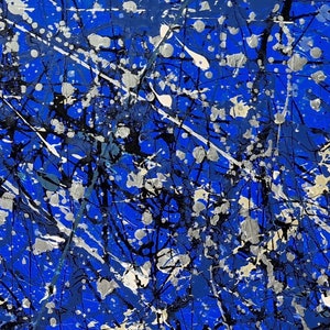 Toile abstraite bleue de style Pollock XXL: grand art mural exclusif pour un décor moderne beaux-arts originaux et fabriqués à la main pour le salon et la galerie image 9