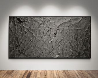XXL Jackson Pollock Style Black Canvas | Modern Abstract Wall Decor | Exclusive Dripping Art | Original Handmade Large Painting | Ships Free