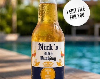 Mexican Style Beer Label Birthday | Personalized Bottle Sticker | Fiesta Party Label | Digital File