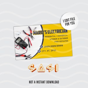 Cartão de visita de eletricista | elétrico | amarelo e azul | ARQUIVO DIGITAL | Pronto para imprimir | Eu edito o arquivo para você