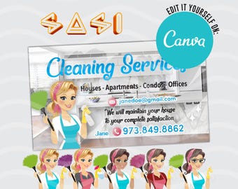 Cleaning Service | House Cleaning Business card | You edit it yourself on CANVA app