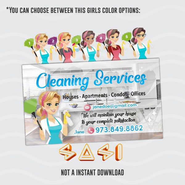 Cleaning Service | House Cleaning Business card | CHOOSE between: Digital File or Printed and shipped to you
