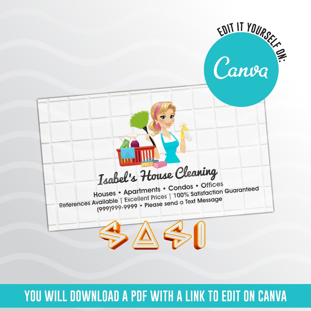 House Cleaning Business Card Template: Editable Canva Design (PDF) - Etsy