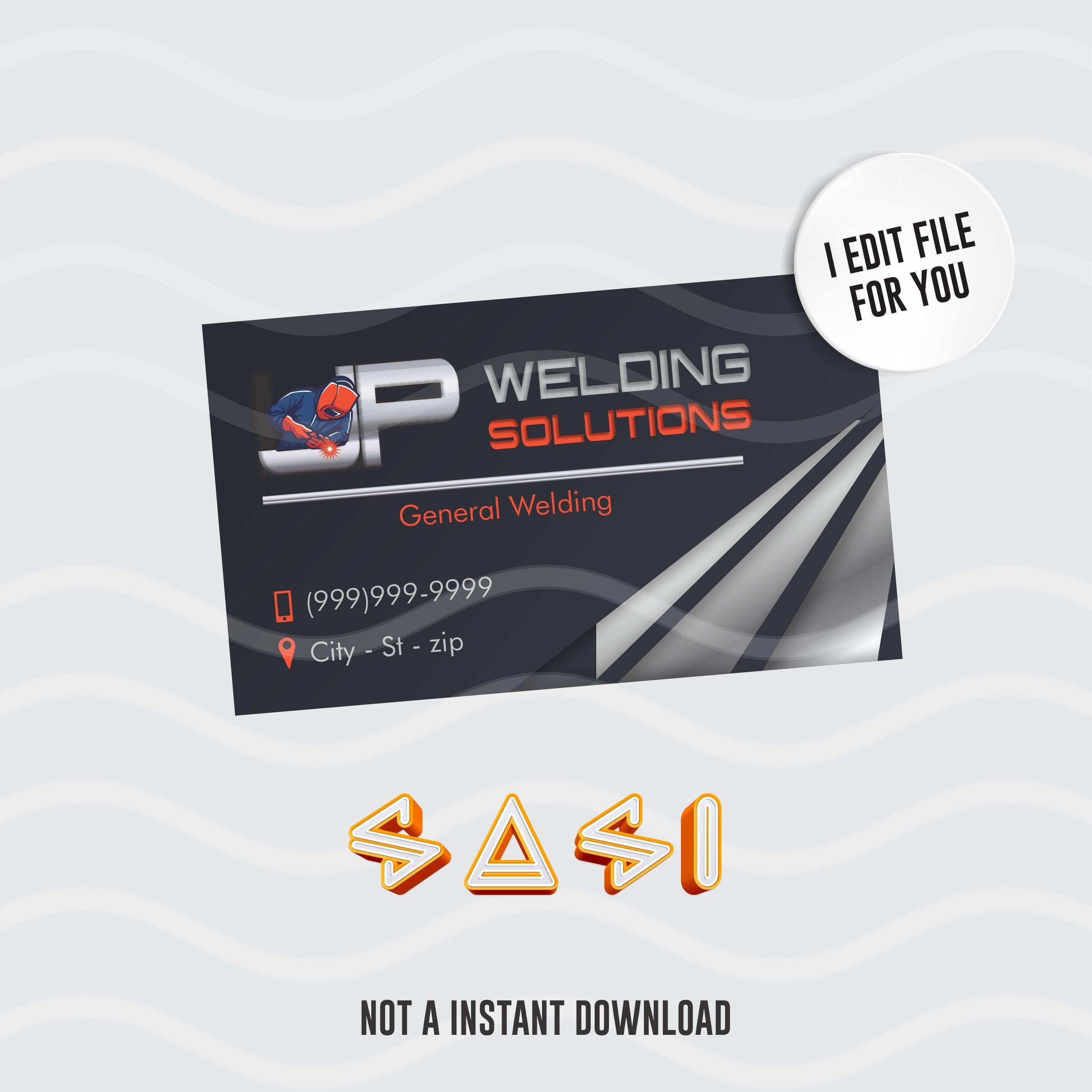 Welding Business Card Blue and Orange Card DIGITAL FILE Ready to Print