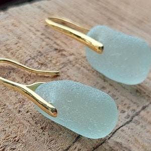 Pendientes de cristal marino auténtico de Port Isaac de Cornualles, joyería de cristal marino, aguamarina, espuma de mar, azul, verde, oro, plata de ley 925, gancho *ENVÍO GRATUITO*