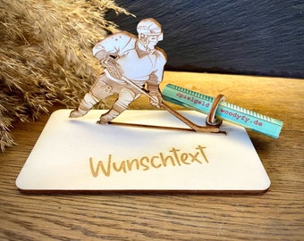 Geldscheinhalter Eishockeyspieler, Eishockey, Geldgeschenk, Geburtstag, Geschenk, Wunschtext, Personalisiert