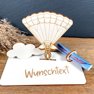 Geldscheinhalter Fallschirm, Gleitschirm, Paragleiter, Geldgeschenk, Geburtstag, Geschenk, Wunschtext, Personalisierbar
