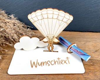 Geldscheinhalter Fallschirm, Gleitschirm, Paragleiter, Geldgeschenk, Geburtstag, Geschenk, Wunschtext, Personalisierbar