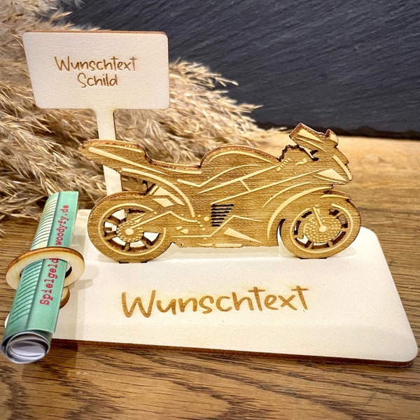 Geldscheinhalter Rennmaschine, Motorrad, Geburtstag, Führerschein, Geschenk, Wunschtext, Personalisierbar