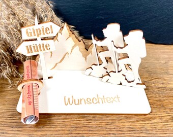 Geldscheinhalter Berge, Wandern, Pärchen, Urlaub, Geldgeschenk, Geburtstag, Geschenk, Wunschtext, Personalisierbar