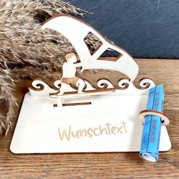 Geldscheinhalter Wingfoiler, Surfen, Surfer, Wasser, Geldgeschenk, Geburtstag, Geschenk, Wunschtext, Personalisierbar