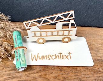 Geldscheinhalter Feuerwehr, Feuerwehrauto, Geburtstag, Geschenk, Wunschtext, Personalisierbar