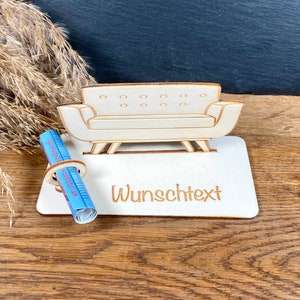 Geldscheinhalter Couch, Sofa, Ohrensessel, Stuhl, Geldgeschenk, Geburtstag, Rad, Geschenk, Wunschtext, Personalisierbar