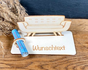 Geldscheinhalter Couch, Sofa, Ohrensessel, Stuhl, Geldgeschenk, Geburtstag, Rad, Geschenk, Wunschtext, Personalisierbar