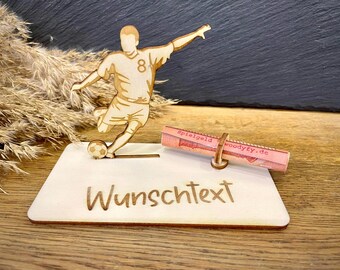 Geldscheinhalter Fußballspieler, Fußball, Geldgeschenk, Geburtstag, Wunschtext, Personalisierbar