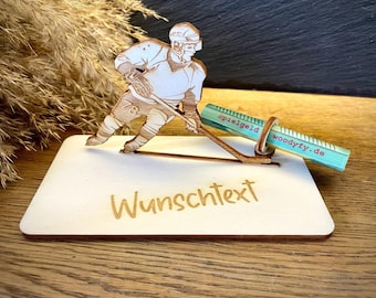 Geldscheinhalter Eishockeyspieler, Eishockey, Geldgeschenk, Geburtstag, Geschenk, Wunschtext, Personalisiert