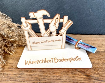 Geldscheinhalter Werkzeug, Werkzeugkoffer, Werkzeug, Werkzeugkiste, Renovierung, Geldgeschenk, Geburtstag, Geschenk, Wunschtext