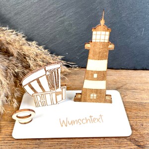 Geldscheinhalter Leuchtturm mit Strandkorb, Ostsee, Nordsee, Urlaub, Geldgeschenk, Geburtstag, Geschenk, Wunschtext, Personalisierbar Bild 2