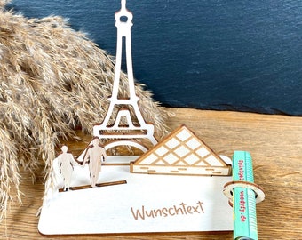 Geldscheinhalter Paris, Eifelturm, Louvre, Frankreich, Weltreise, Geldgeschenk, Geburtstag, Geschenk, Wunschtext, Personalisierbar