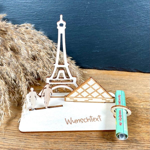 Geldscheinhalter Paris, Eifelturm, Louvre, Frankreich, Weltreise, Geldgeschenk, Geburtstag, Geschenk, Wunschtext, Personalisierbar