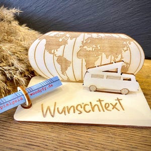 Geldscheinhalter Urlaub, Weltkarte mit Camper, Weltreise, Reise, Geldgeschenk, Geburtstag, Geschenk, Wunschtext, Personalisierbar