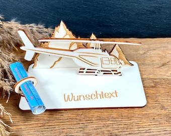 Geldscheinhalter Helikopter Berge  Urlaub  Geldgeschenk  Geburtstag  Geschenk  Wunschtext  Personalisierbar