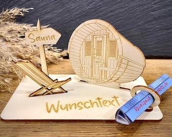 Geldscheinhalter Sauna, Wellness, Erholung, Entspannung, Geldgeschenk, Geburtstag, Geschenk, Wunschtext, Personalisierbar