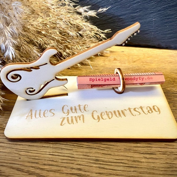 Geldscheinhalter E-Gitarre, Musik, Geldgeschenk, Geburtstag, Geschenk, Wunschtext, Personalisierbar