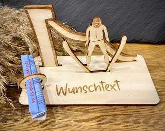 Geldscheinhalter Skispringen, Skifliegen, Ski, Skiurlaub, Winterurlaub, Urlaub, Geldgeschenk, Geburtstag, Geschenk,Wunschtext,Personalisiert
