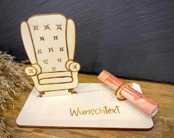 Geldscheinhalter Sessel, Ohrensessel, Stuhl, Geldgeschenk, Geburtstag, Rad, Geschenk, Wunschtext, Personalisierbar
