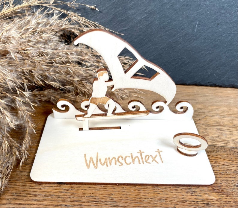 Geldscheinhalter Wingfoiler, Surfen, Surfer, Wasser, Geldgeschenk, Geburtstag, Geschenk, Wunschtext, Personalisierbar Bild 2