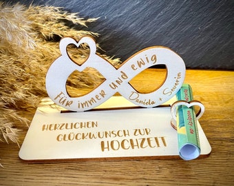 Geldscheinhalter Hochzeit, Hochzeitspaar, Herz, Unendlich, Infinity, Geldgeschenk, Geschenk, Wunschtext, Personalisierbar