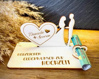 Geldscheinhalter Hochzeitspaar  Hochzeit  Herz  Geldgeschenk  Geschenk  Wunschtext  Personalisierbar